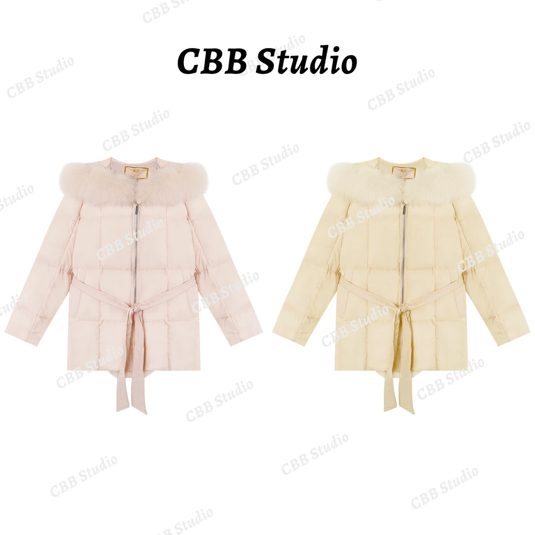BeiBei【糯粉】冬季新款狐狸毛白鸭绒羽绒服