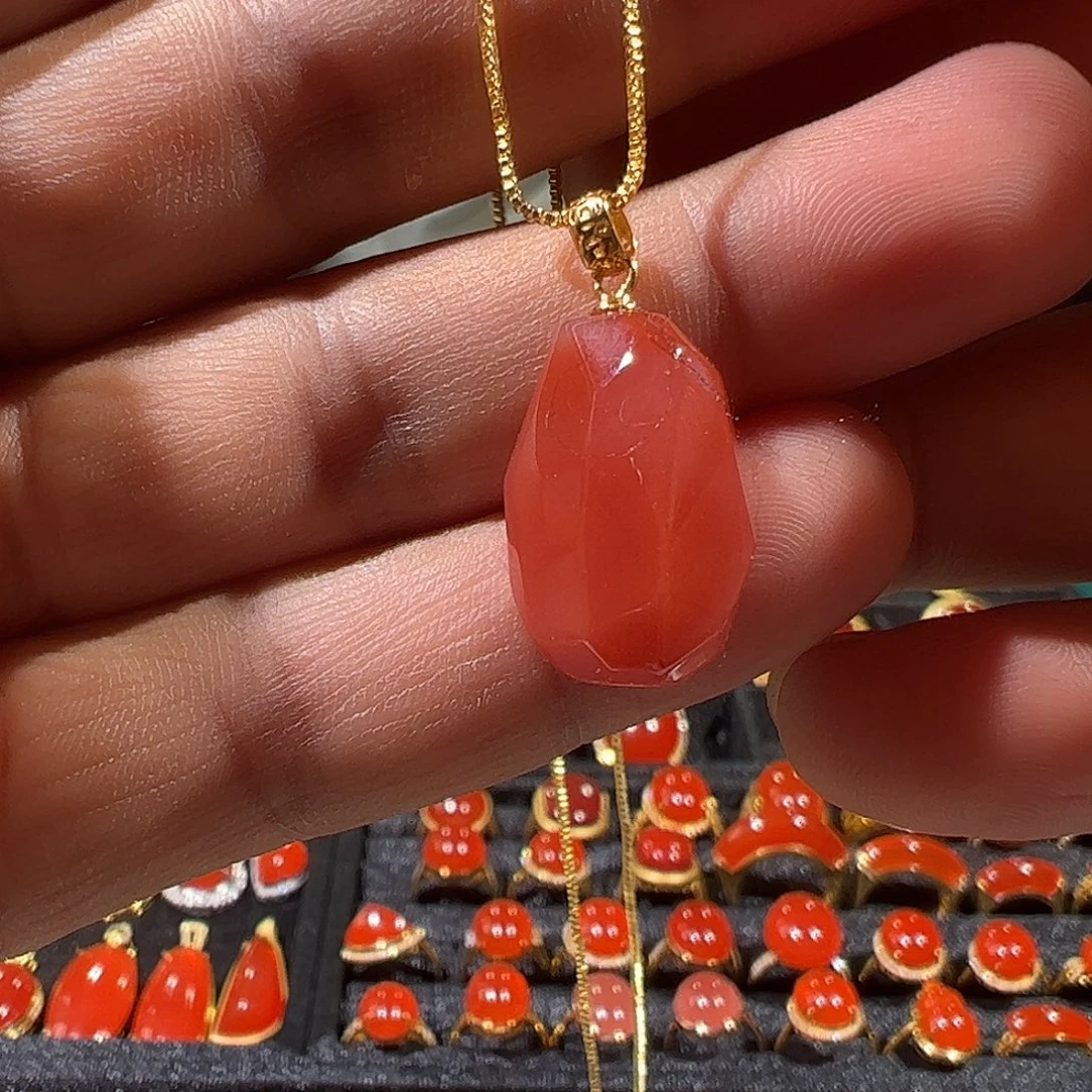 南红玛瑙银S925镶嵌颈饰