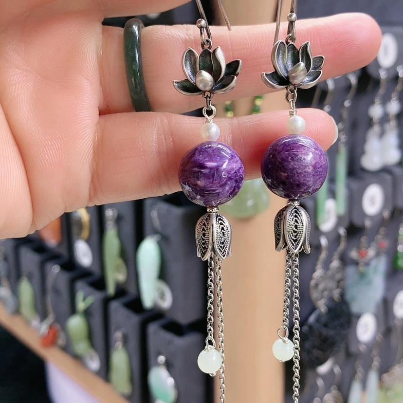 【闪购商品】查罗石耳环银S925镶嵌安*?