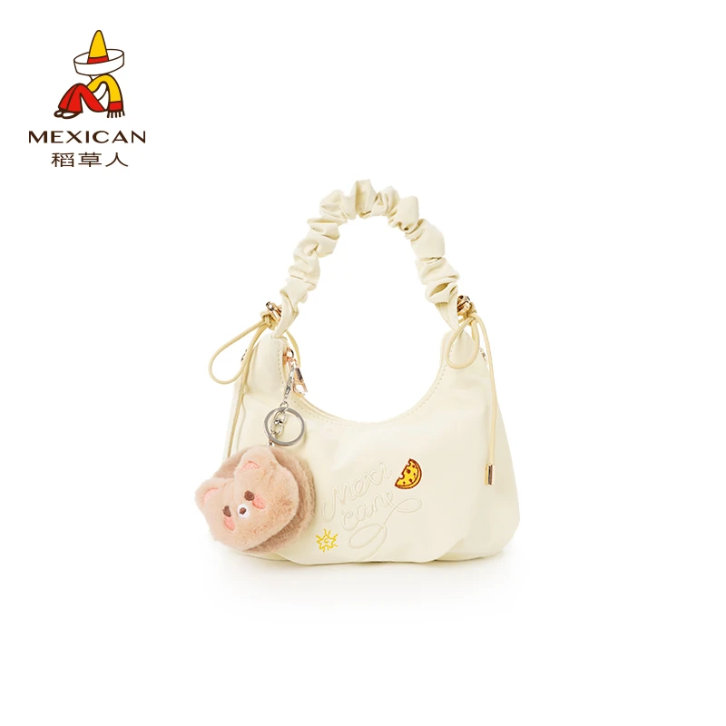 Mexican/稻草人2025春季新款简约风百搭单肩斜挎抽绳褶皱云朵包