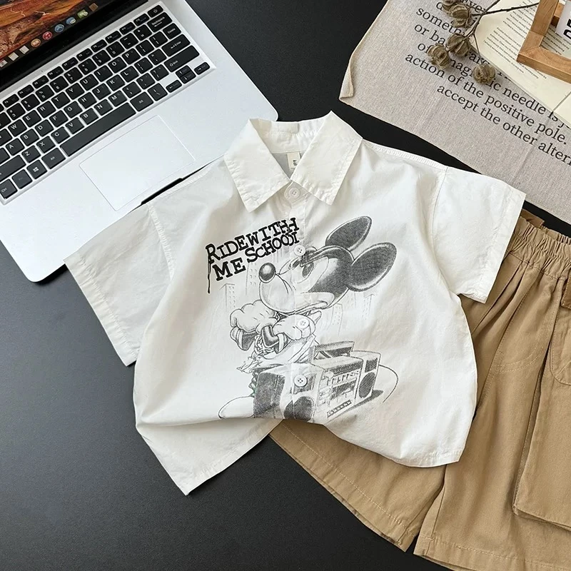 清仓不补.纯棉男童潮流帅气衬衫新款洋气卡通字母短袖衬衫