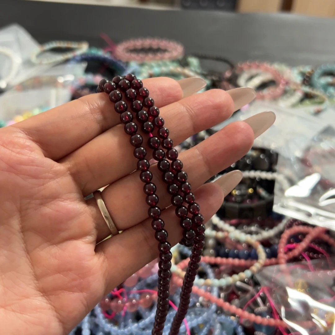 烟晶手链未镶嵌三圈石榴石