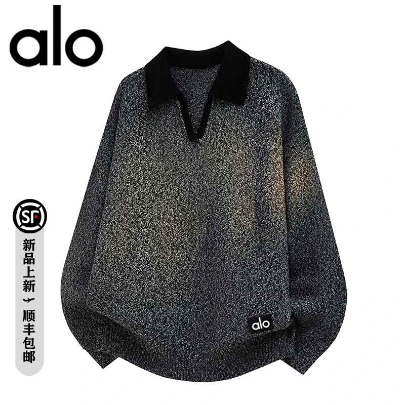 【官方奥特莱斯】alo潮牌 秋冬季POLO领针织衫百搭宽松休闲毛衣男士
