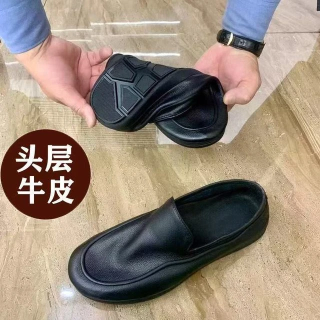 春新款真皮休闲正装皮鞋透气商务男英伦头层牛皮一脚蹬豆豆鞋软底