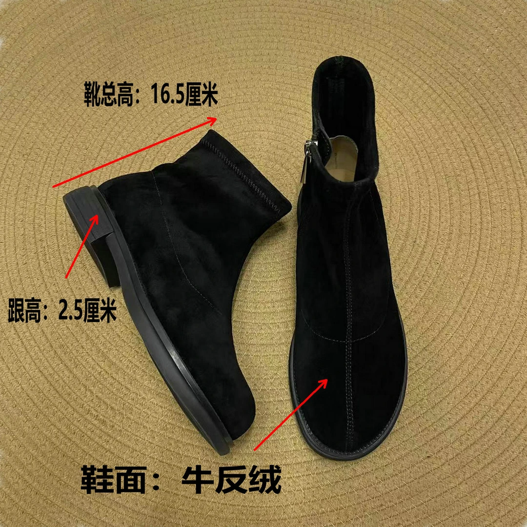 时尚舒适百搭大码女靴35-43码秋冬胖宽脚加肥加大脚骨磨砂皮短靴