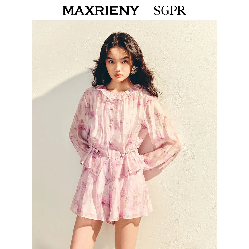 【商场同款】MAXRIENY精致复古感泡泡袖印花薄外套女宽松版型甜美