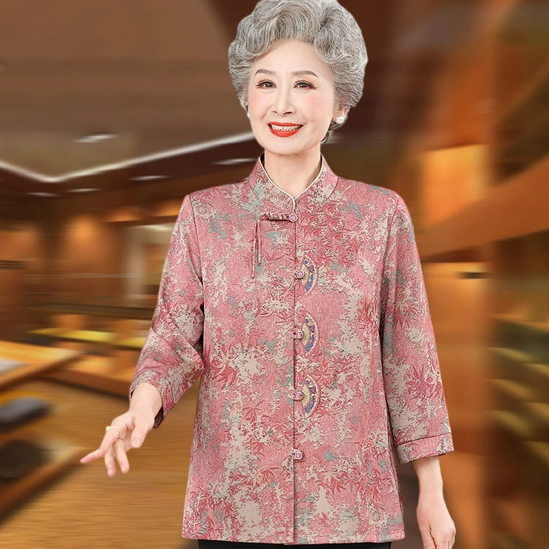 老年人春装女奶奶衬衫中老年妈妈唐装国风老太太洋气新款高档衬衣