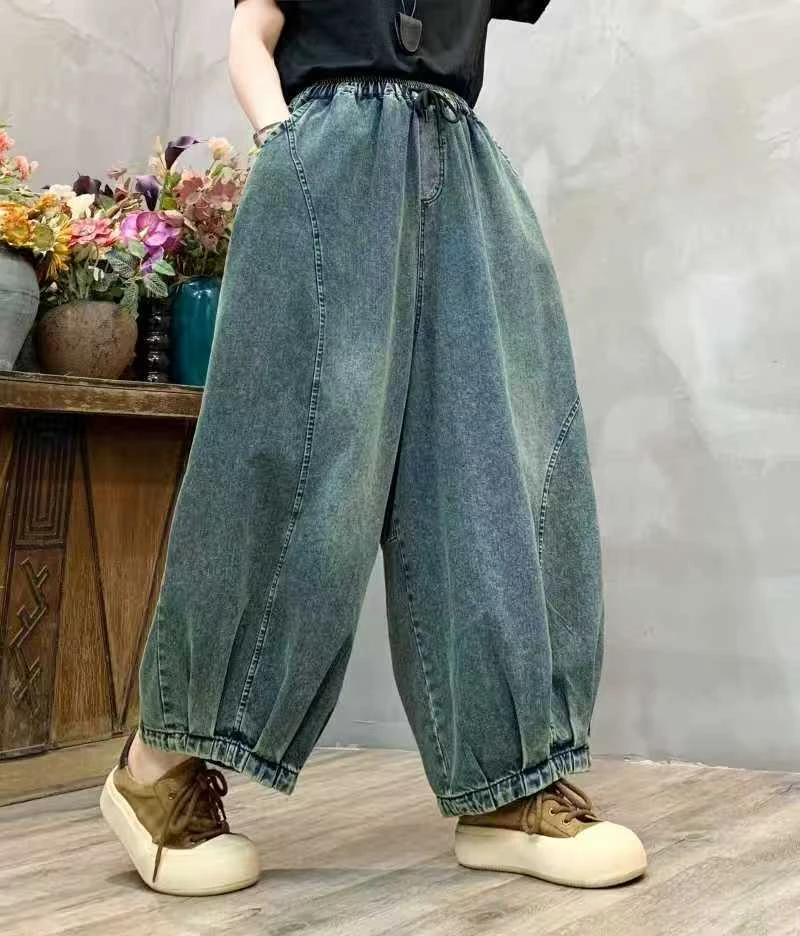 直筒裤百搭休闲老钱风松弛感女装贵气风高腰复古净版灯笼牛仔裤