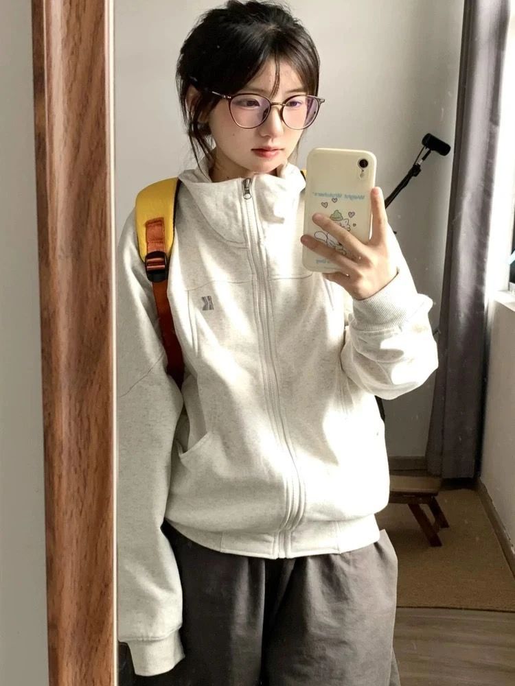 美式早秋立领卫衣外套女秋季新款复古小个子拉链短款夹克棒球服潮