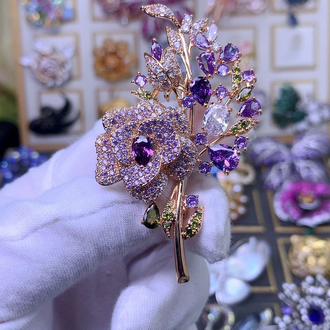 合成立方氧化锆铜胸针胸花