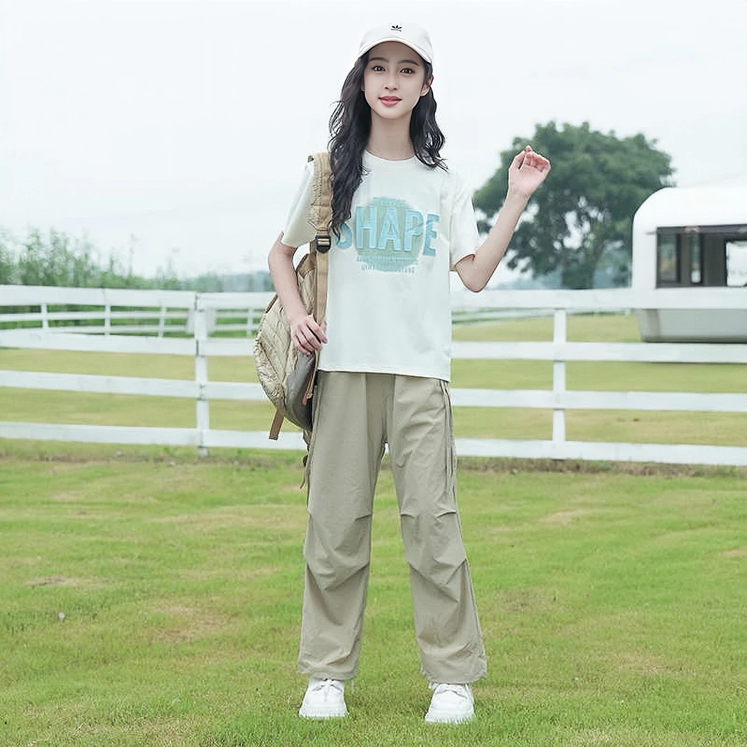 女童短袖t恤套装2025新款夏装中大童女装夏季女孩运动衣服休闲裤