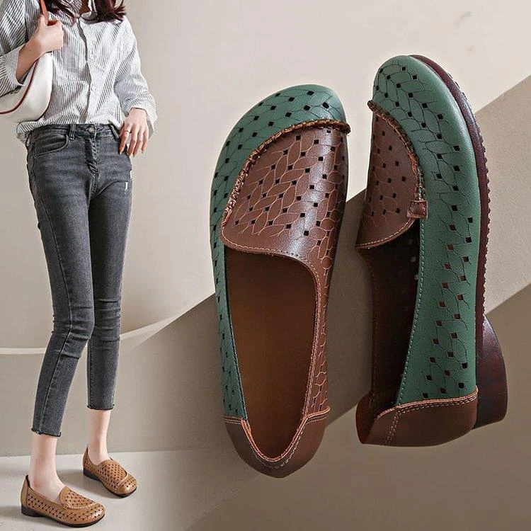 妈妈洞洞凉鞋镂空女鞋软底单鞋包头中老年平底舒适夏季新款小皮鞋