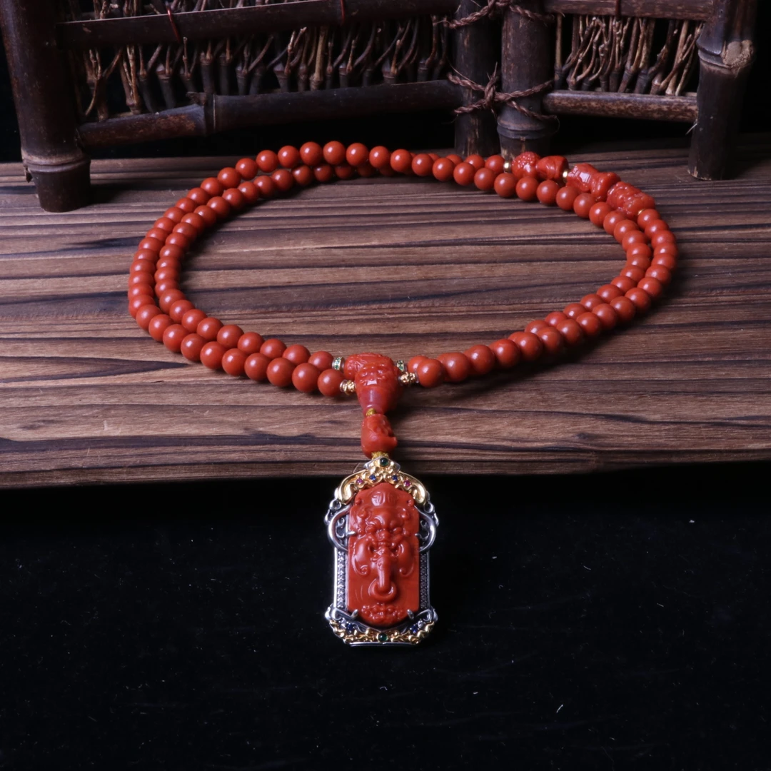 7mm左右南红玛瑙diy貔貅牌吊坠配饰圆珠多圈项链一条d926