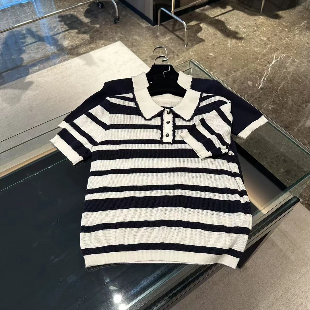 新款老钱风撞色翻领针织短袖