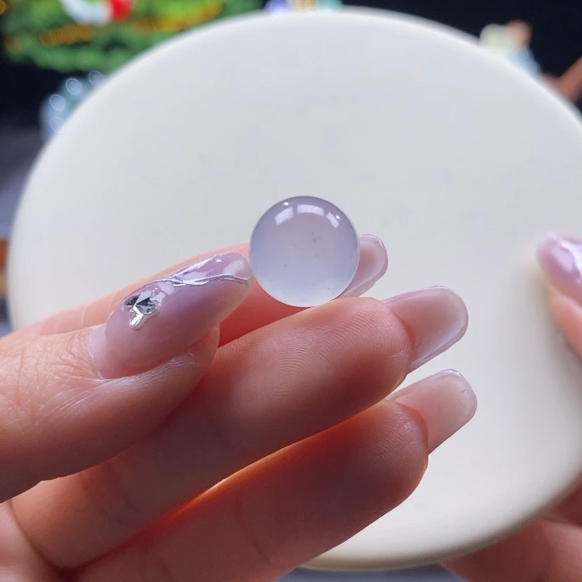 【闪购商品】翡翠颈饰未镶嵌翡翠冰淡蓝飘雪花点珠卡12.8mm