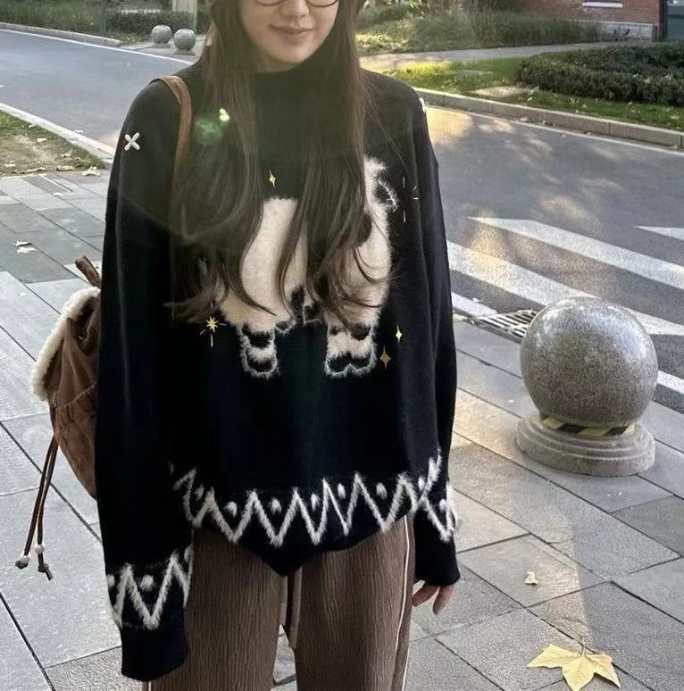 毛衣长袖保暖秋冬慵懒风ins毛针织衫女针织复古冬季