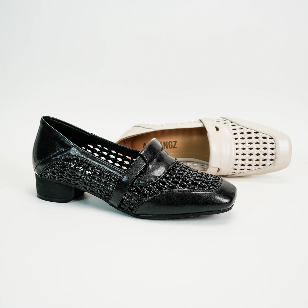 3厘米低跟洞洞单鞋春夏季网网鞋手工编织真皮柔软舒适女士妈妈鞋