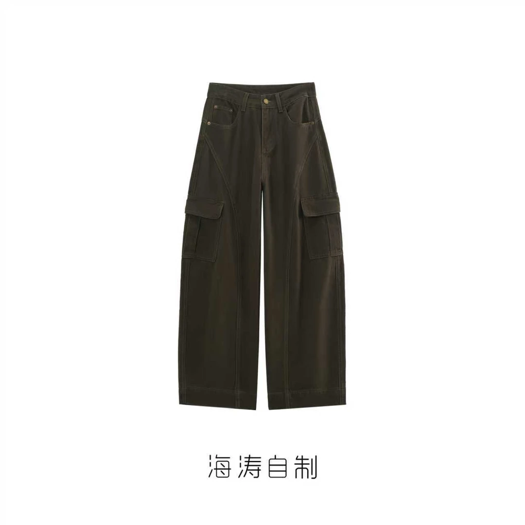 【海涛大叔】「松野绿」复古双口袋拼片工装弯刀裤纯棉无弹大牛牛仔裤
