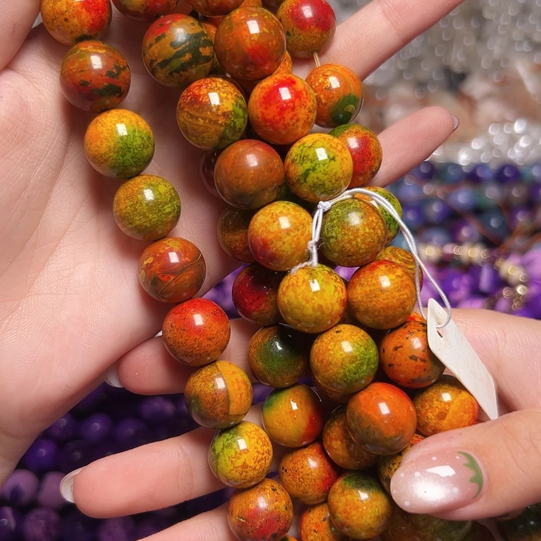 玛瑙/玉髓合金珠宝半成品M719太阳向日葵黄玛瑙圆珠14mm