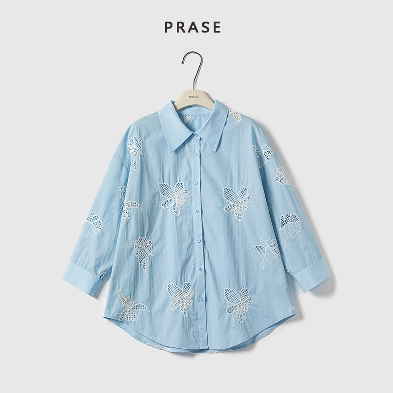 PRASE·噜【夏日幻想】100棉微胖轻奢设计款夏绣花时尚衬衫PR506B13