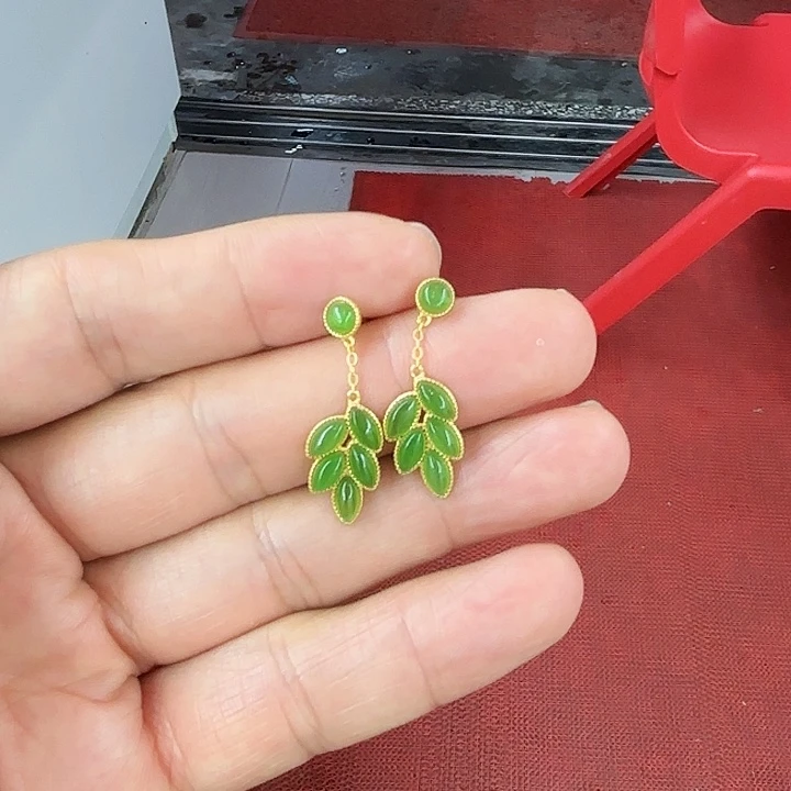 银S925镶嵌和田玉（黄玉）耳坠