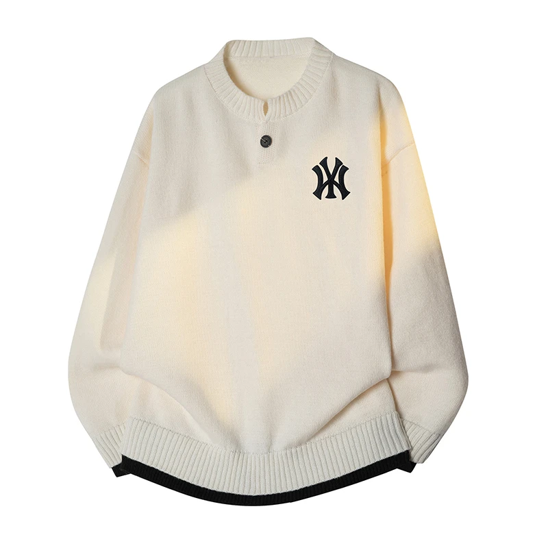 DeweLvum潮牌新款宽松休闲毛衣男士时尚百搭套头圆领针织衫上衣男