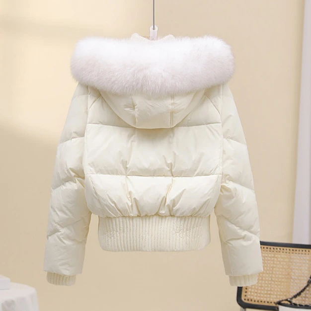 大毛领羽绒服女短款新款时尚2025年宽松加厚小个子毛领保暖冬季外