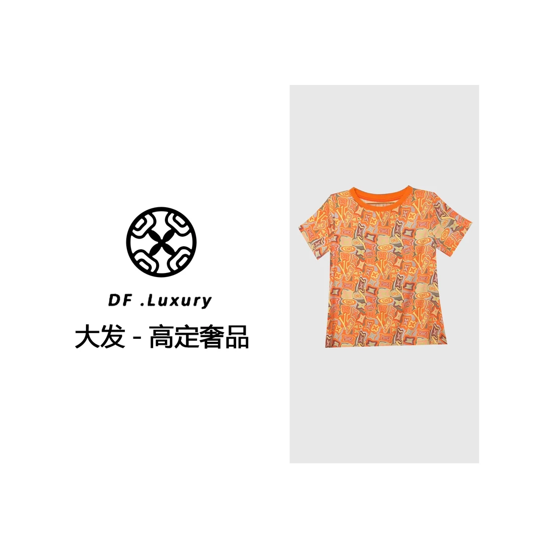 【大发奢品】‘’橘色四叶草‘’桑蚕丝上衣 轻奢字母印花短袖T恤女