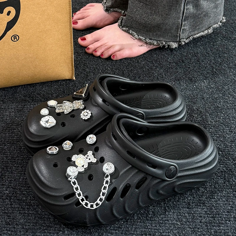 踩屎感洞洞鞋女款夏季外穿2025新款厚底防滑防臭沙滩拖鞋男士凉鞋