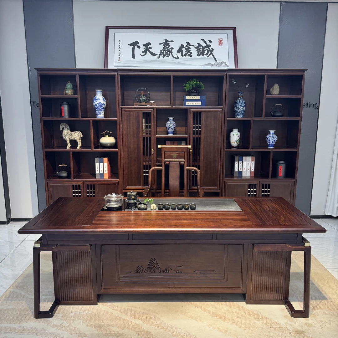 花犁木新款1.8/2/2.2/2.4米材质高品质茶台中式老板台办公桌