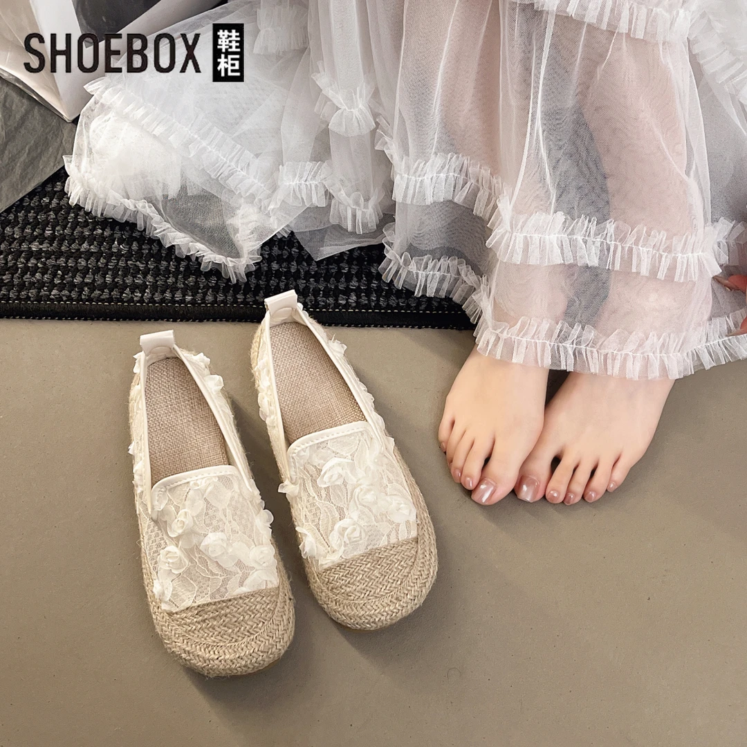 SHOEBOX鞋柜小香风渔夫鞋女2025夏季新款透气单鞋一脚蹬豆豆鞋
