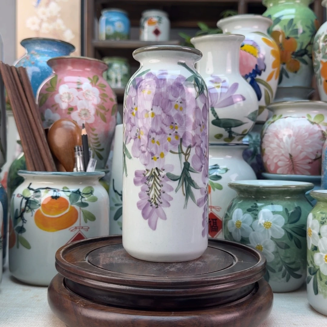 景德镇陶瓷手绘花瓶无孔