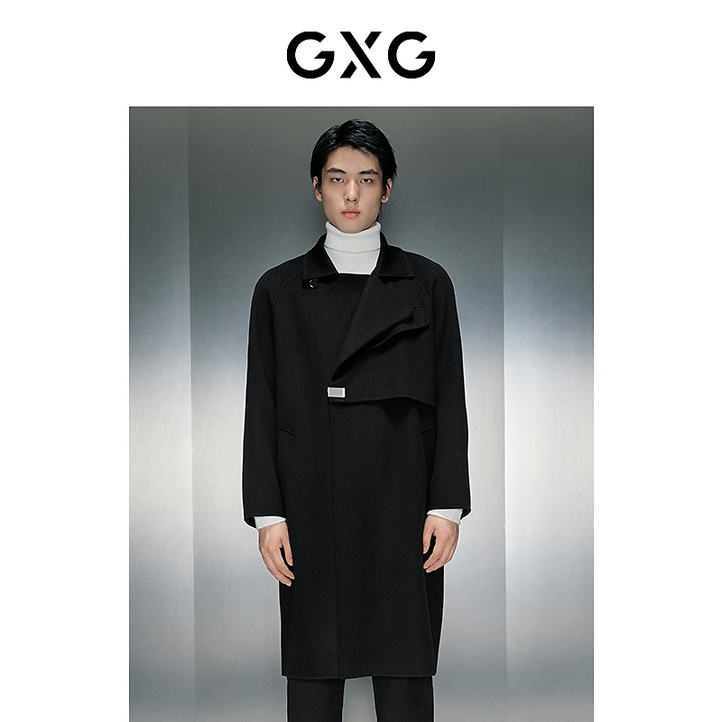 GXG男装 商场同款黑色简约长款大衣 2023年冬季新品GEX12627194