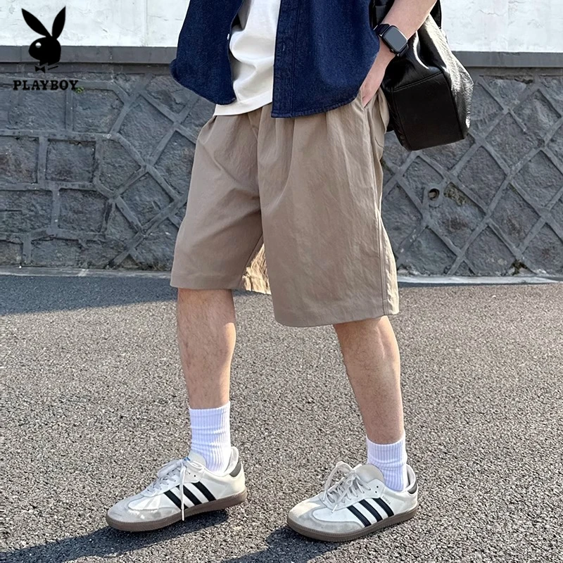 花花公子卡其休闲工装风短裤夏季新款男五分裤子宽松潮流简约纯色