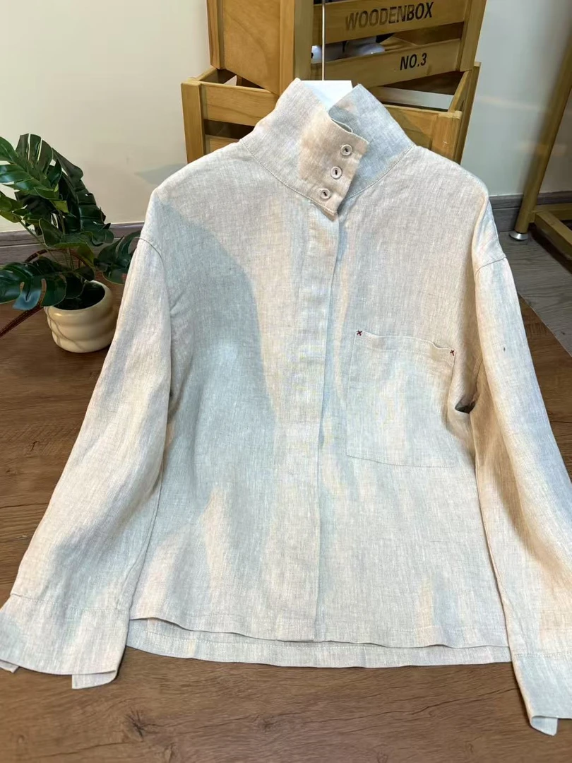 【云目悠悠】春夏季纯汉麻女士时尚休闲不规则领型衬衫-202594