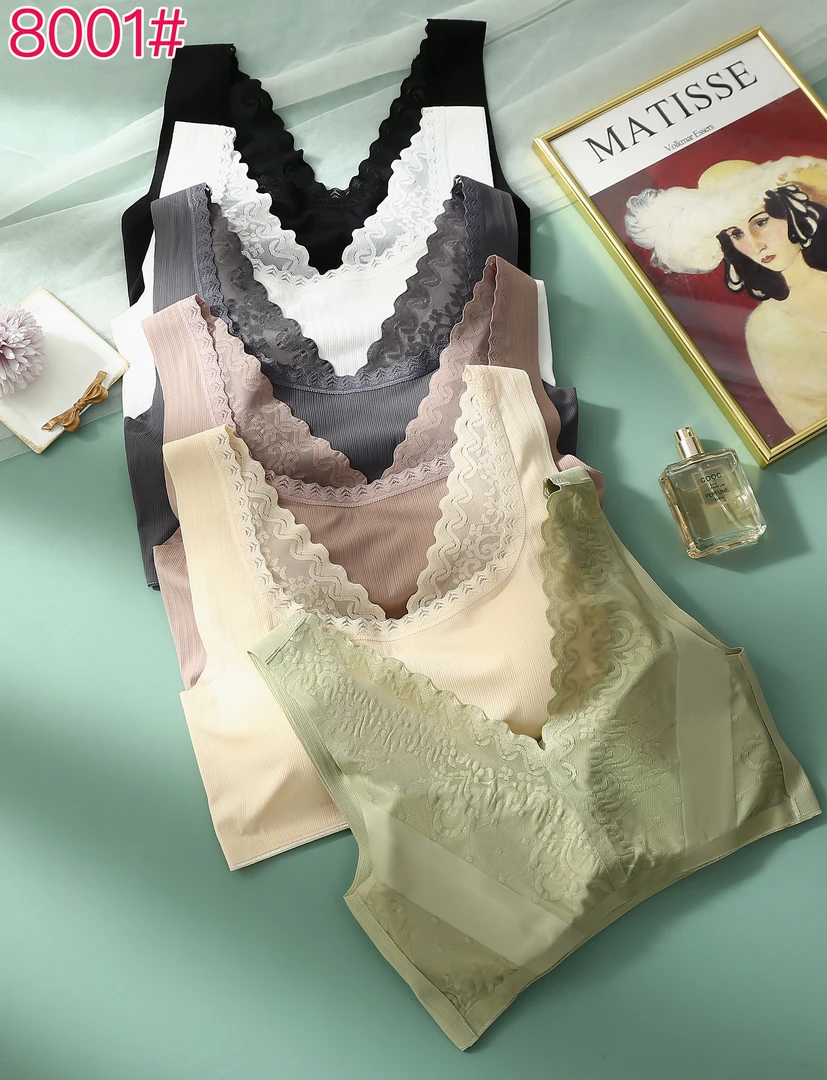 8001 宽肩带深V波浪花新款裸感轻薄高弹舒适无痕打底透气上衣美背