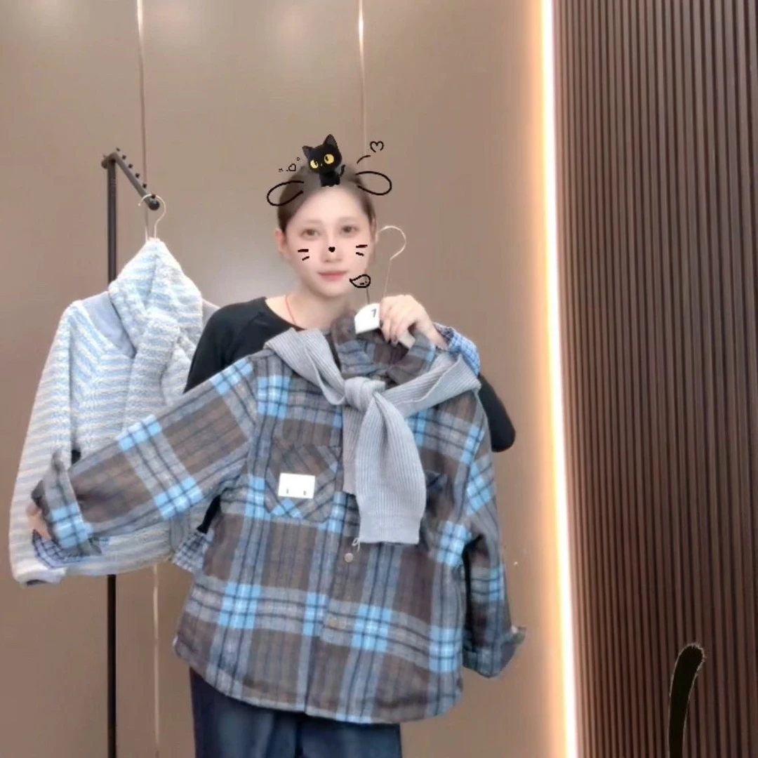 【Twins童装】女童加厚外套秋冬大童韩系夹棉格子上衣儿童秋装衣服