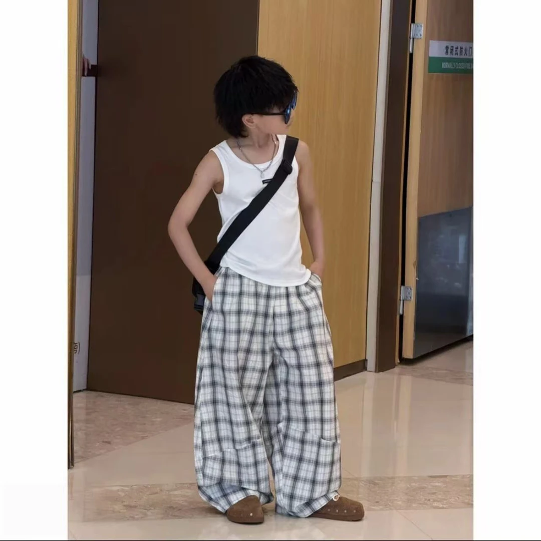 【艾儿】KZ-82577 休闲格子裤大童休闲洋气时尚宽松休闲长裤百搭韩