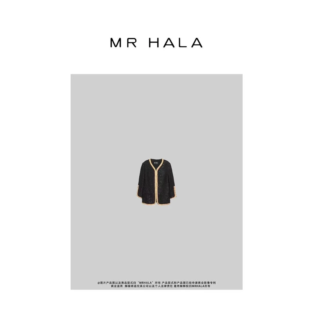 MRHALA 立裁手工编织花呢镶闪片真丝衬外套女 QW2816