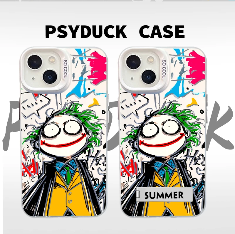 适用苹果华为一加小米潦草风小丑彩银白底卡通动漫防摔手机壳