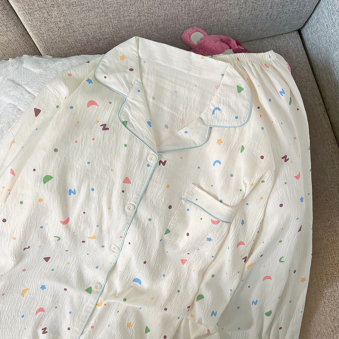 『波点几何』长袖长裤新款春秋ins卡通舒适甜美可爱少女睡衣家居服