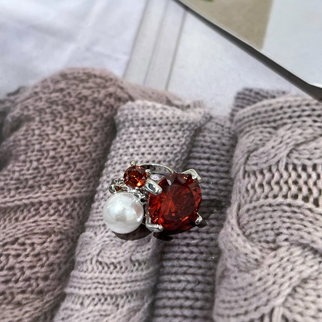 非金属莫桑石耳饰 P309红色闪亮耳骨夹