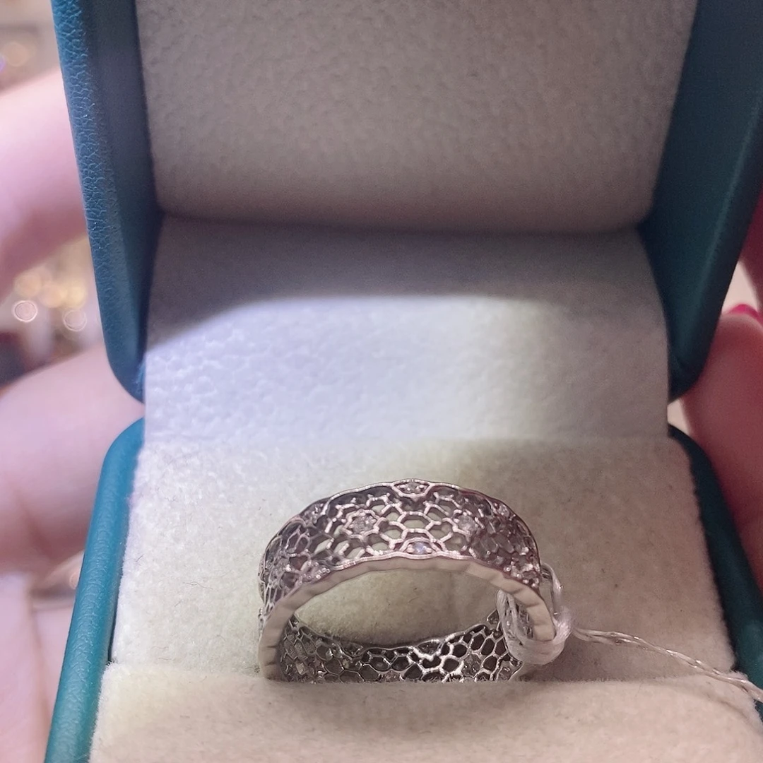 钻石戒指/指环18K金镶嵌蕾丝戒指k白14