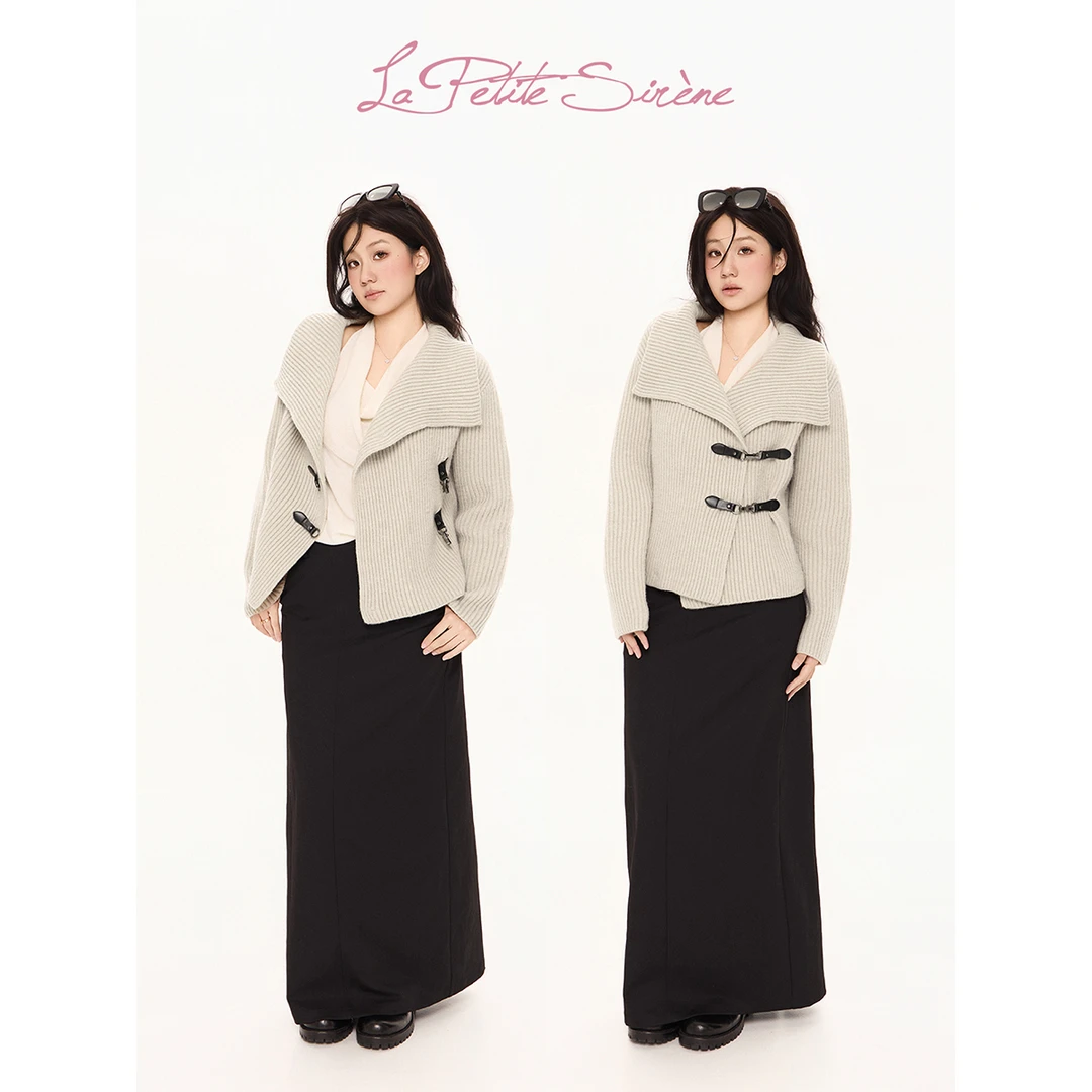 LPS｜郭卷毛同款灰杏色毛衣轻奢高级感单排扣开衫外套M38488JM54