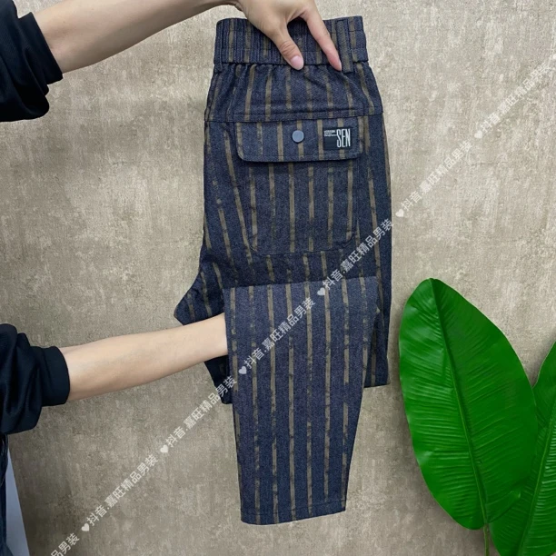 8033秋冬男士潮流时尚百搭舒适条纹哈伦直筒休闲裤