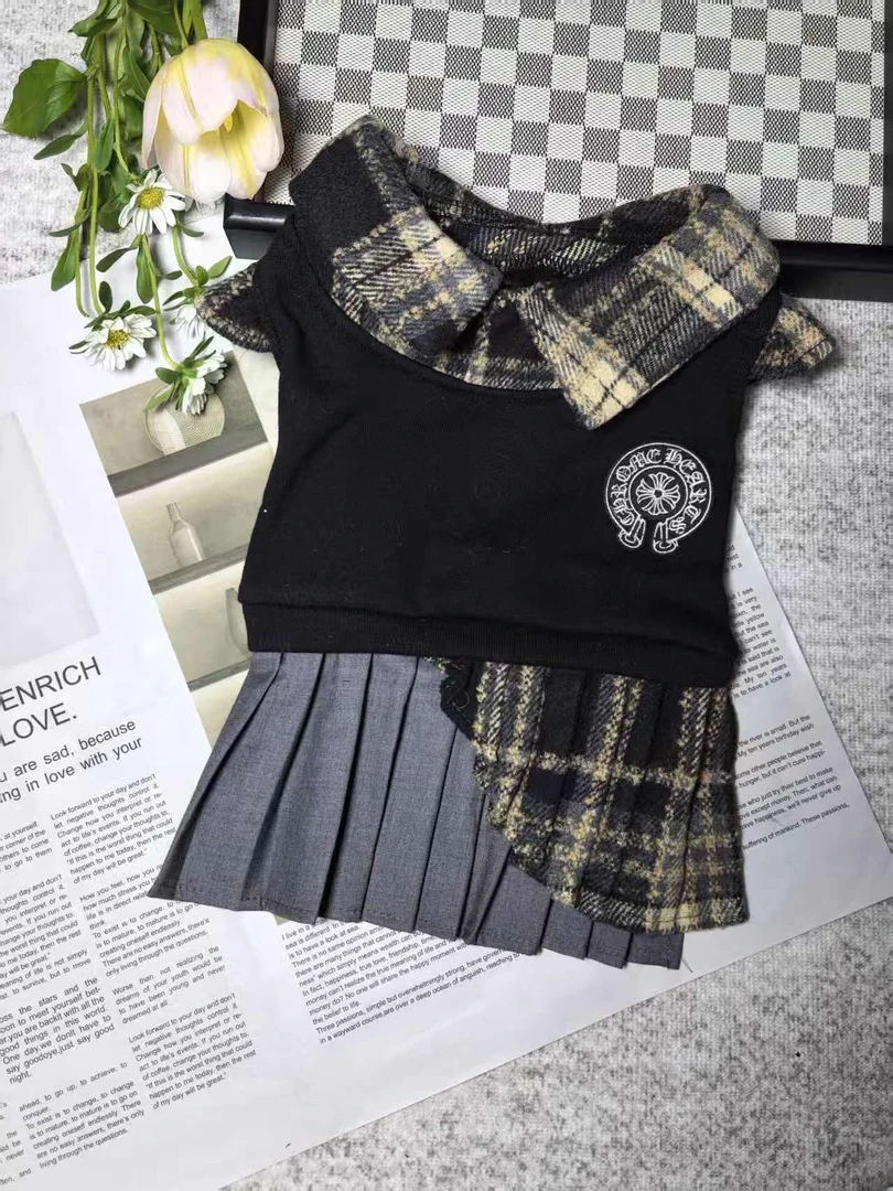 宠物秋冬JK格子连衣裙适合小型犬猫可爱服饰