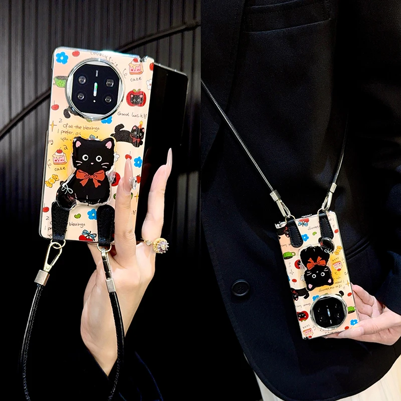 适用华为matex5手机壳折叠屏中轴新款x6典藏版x3皮纹卡通支架女款