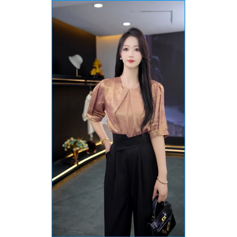 XG021-夏新款简约优雅宽松袋衬衫显瘦遮肉款洋气