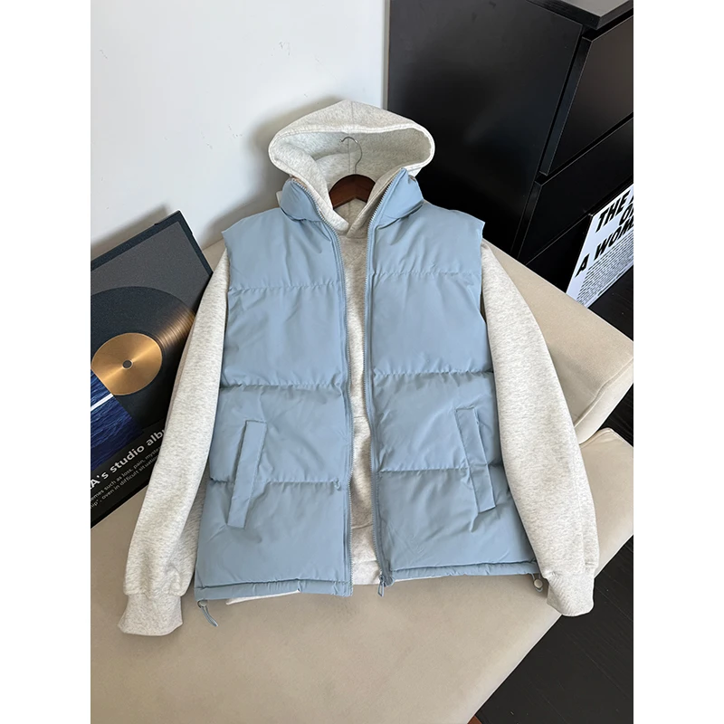 美式复古格子棉服马甲男款秋冬加厚保暖坎肩无袖背心立领棉衣外套