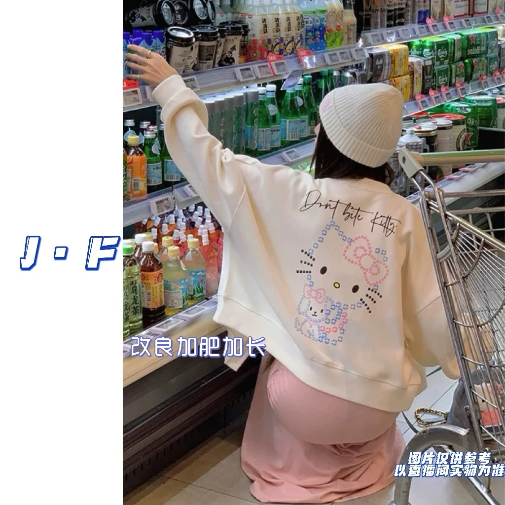 JF定制大码女装韩版宽松减龄改良加长kitty猫休闲纽扣外套